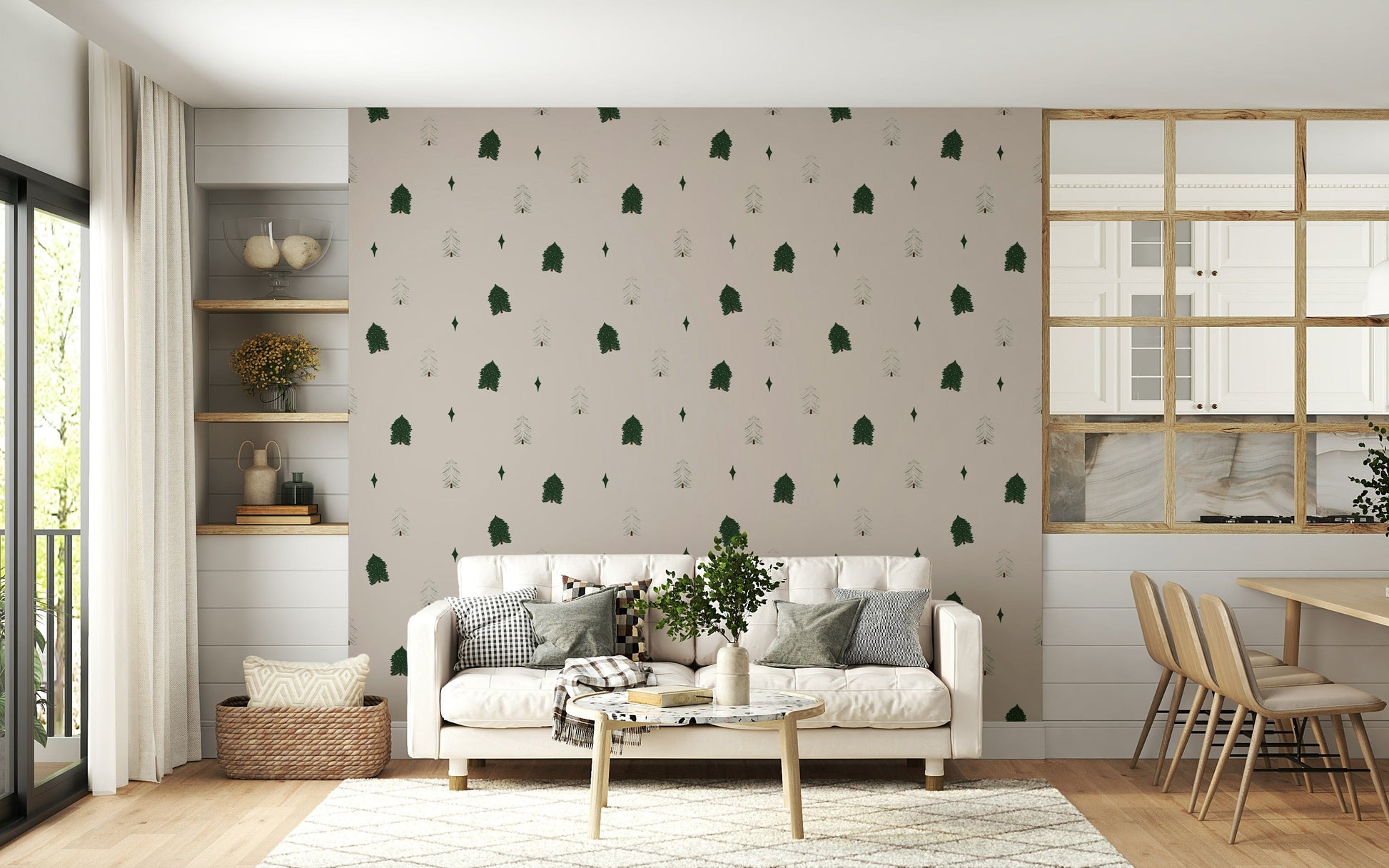 Calm winter forest wallpaper bringing a soft, tranquil ambiance to interiors.