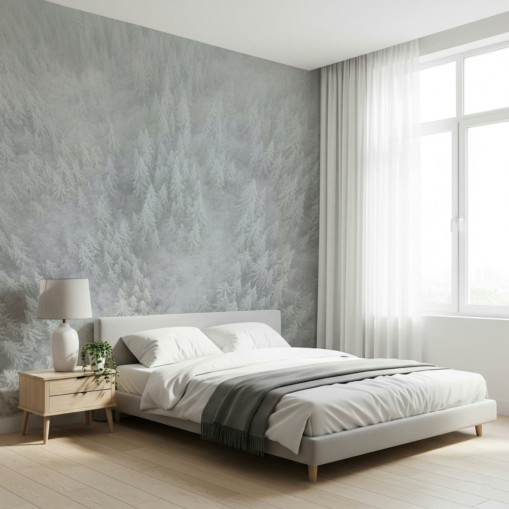 Gorgeous frosted forest, winter wall art, snow-covered trees, Frosted Canopy view.