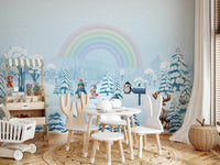 Playroom wall decor with Winter Friends' Rainbow Wall Mural.
