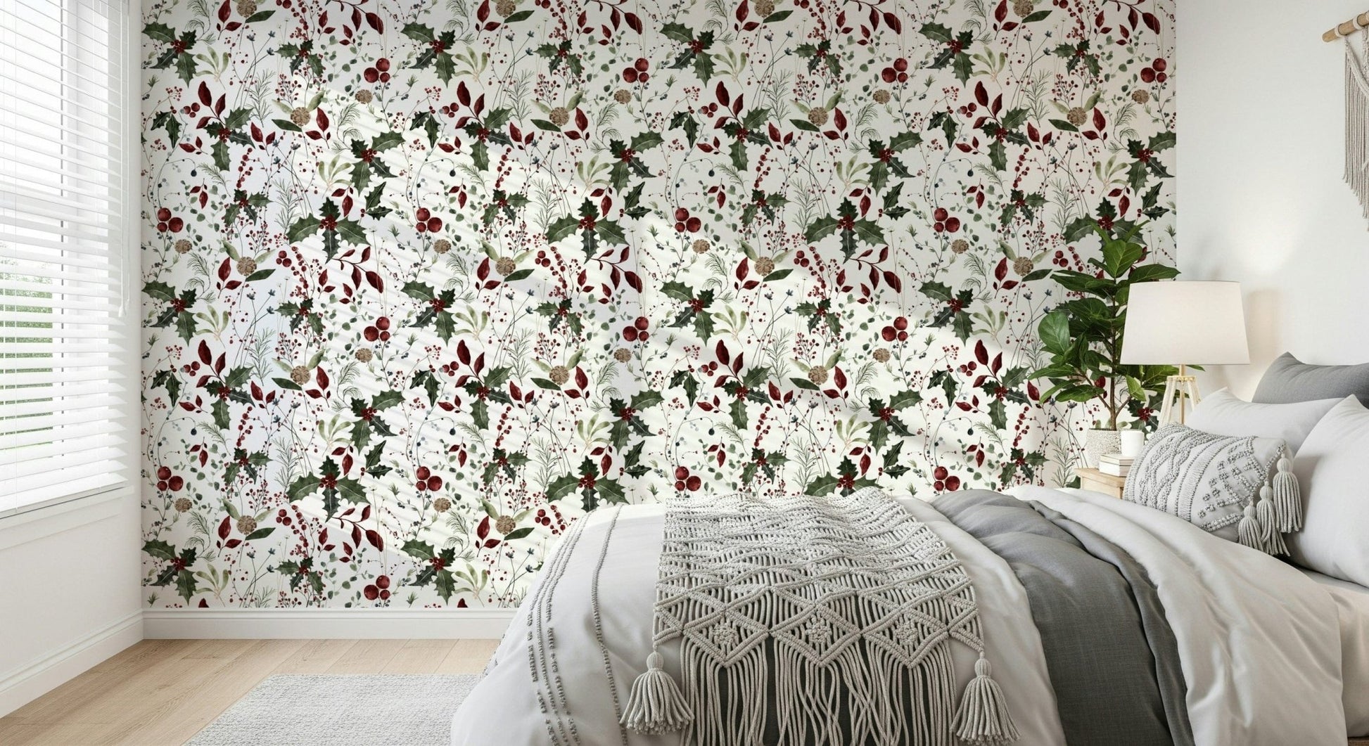 Winter Garden holly berry mural wallpaper design.