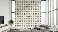 Wall mural depicting scattered pastel dots for a playful, winter-inspired interior.
