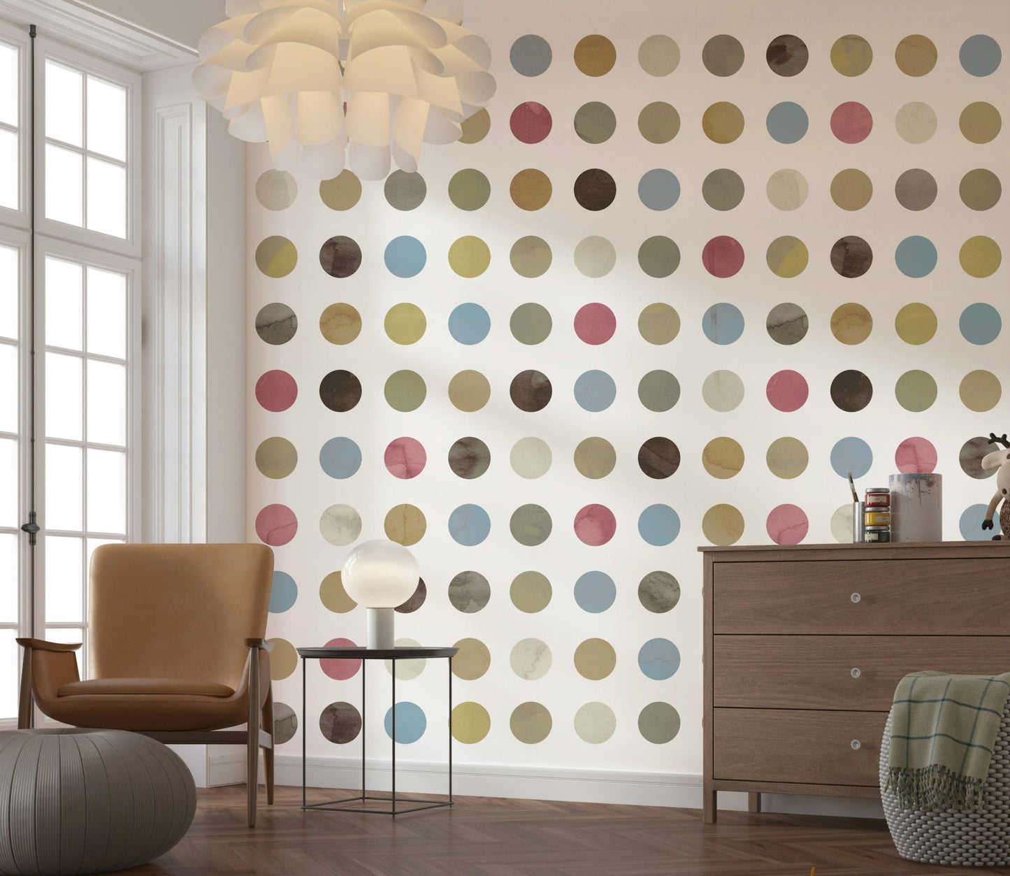 Winter Pastel Dot Delight Wall Mural — soft and cheerful dot design in muted winter colors.