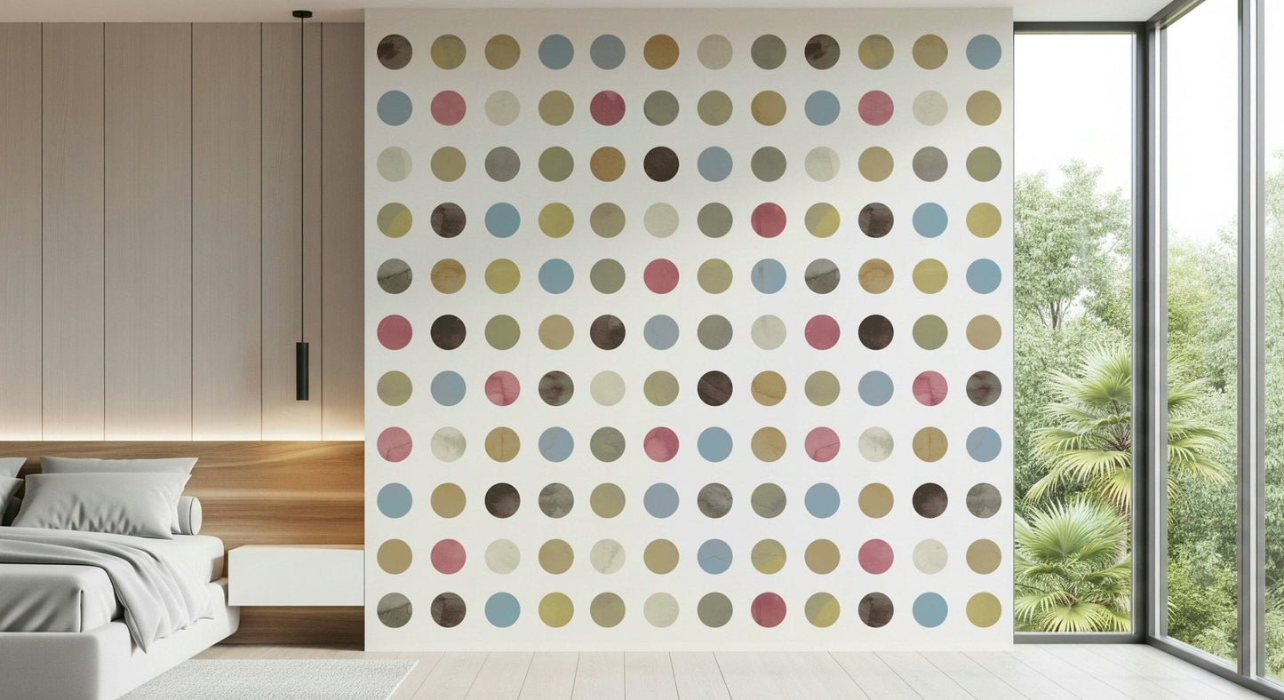 Winter Pastel Dot Delight Wallpaper — abstract dot design in soft blues, pinks, and creams.