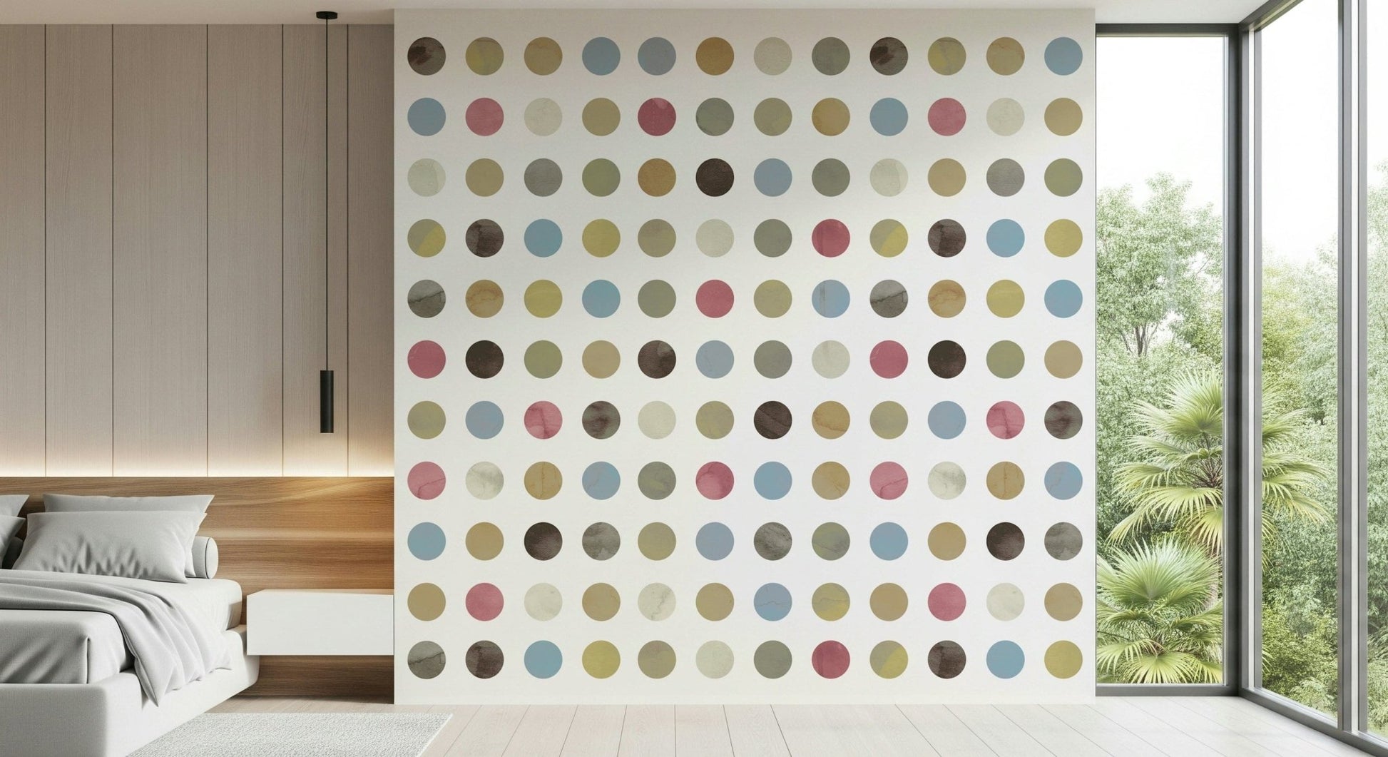 Winter Pastel Dot Delight Wallpaper — abstract dot design in soft blues, pinks, and creams.