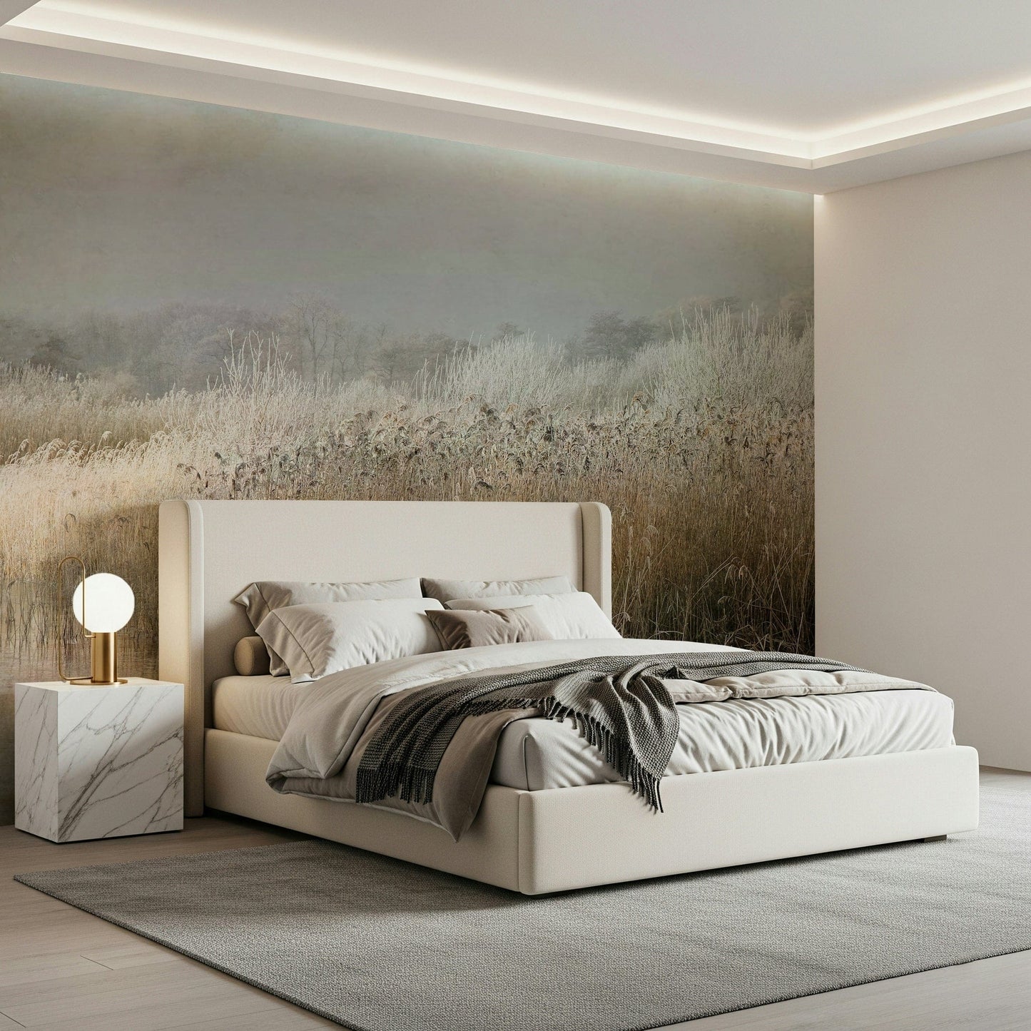 A graceful subtle pattern wall mural in cool, tranquil tones.