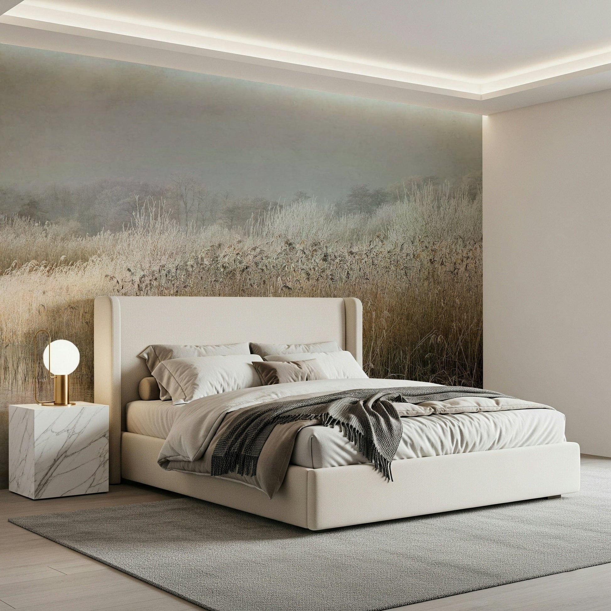 A graceful subtle pattern wall mural in cool, tranquil tones.