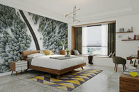 The wall art depicts a tranquil winter environment.

