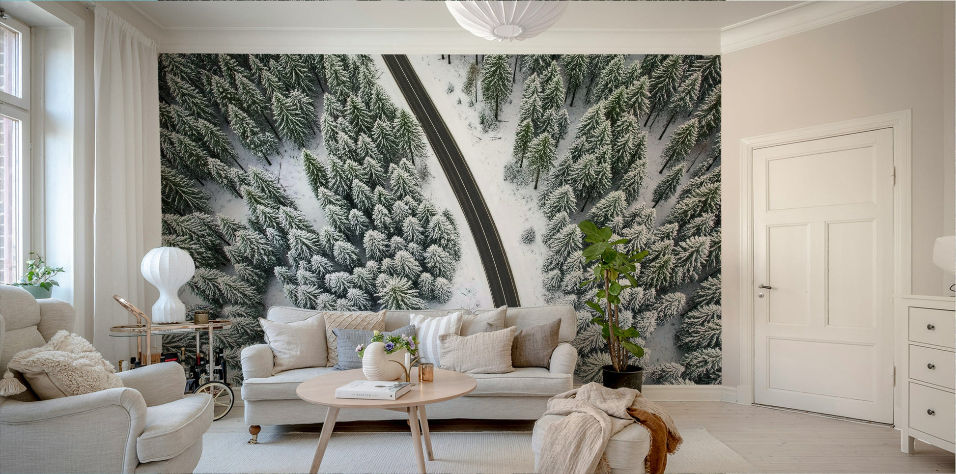 A natural landscape mural with a minimalist feel.

