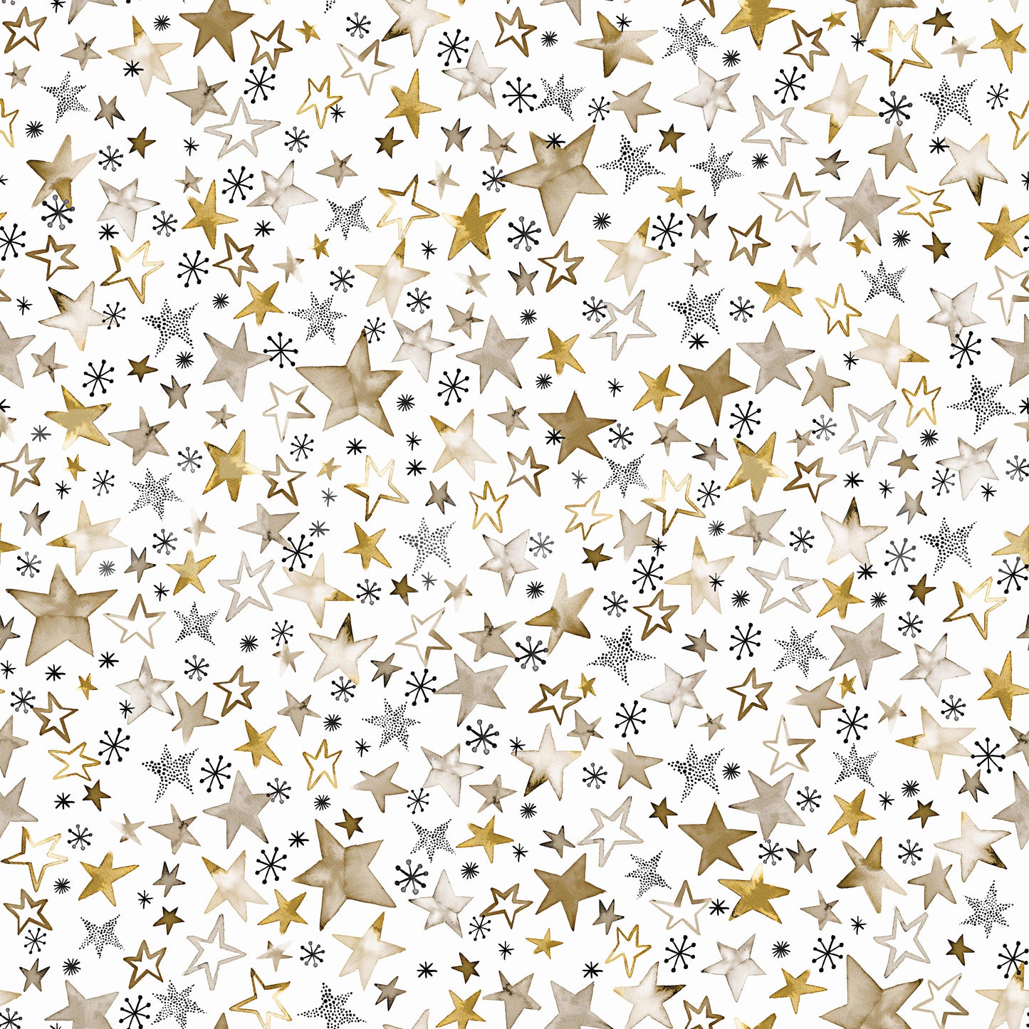 Small gold stars wallpaper in a bright and airy box room converted to a nursery.