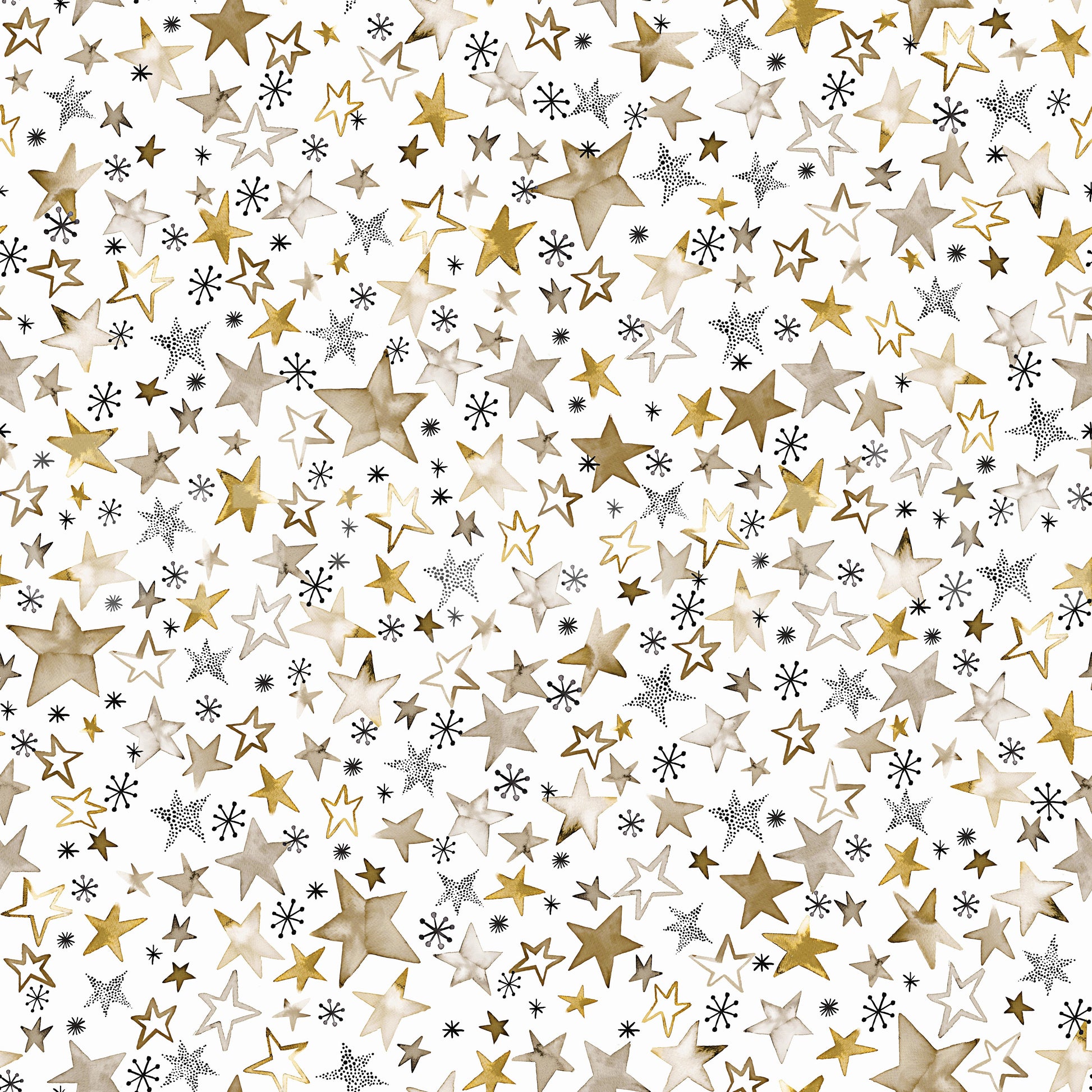 Small gold stars wallpaper in a bright and airy box room converted to a nursery.