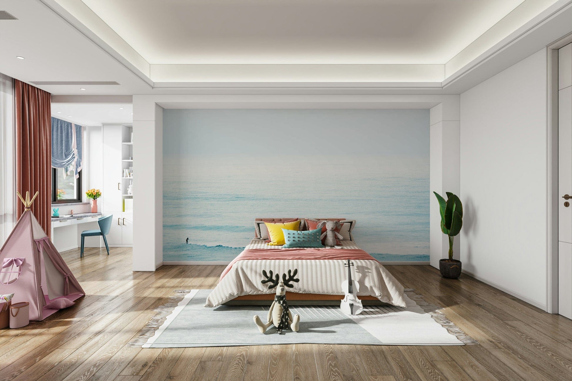 A classic winter scene wallpaper for walls with a coastal theme.

