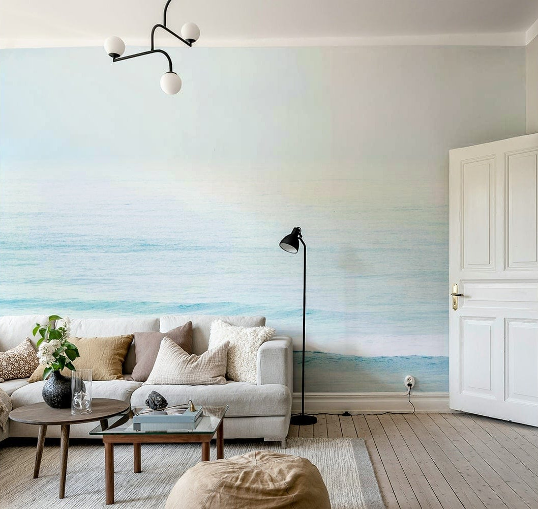 A contemplative rough water wallpaper mural for a feature wall.

