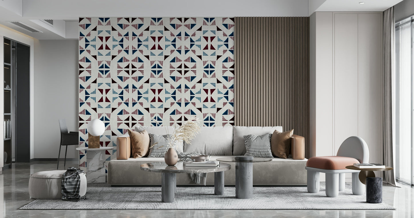 Cool-toned geometric design wallpaper — layered triangles evoking a serene winter landscape.