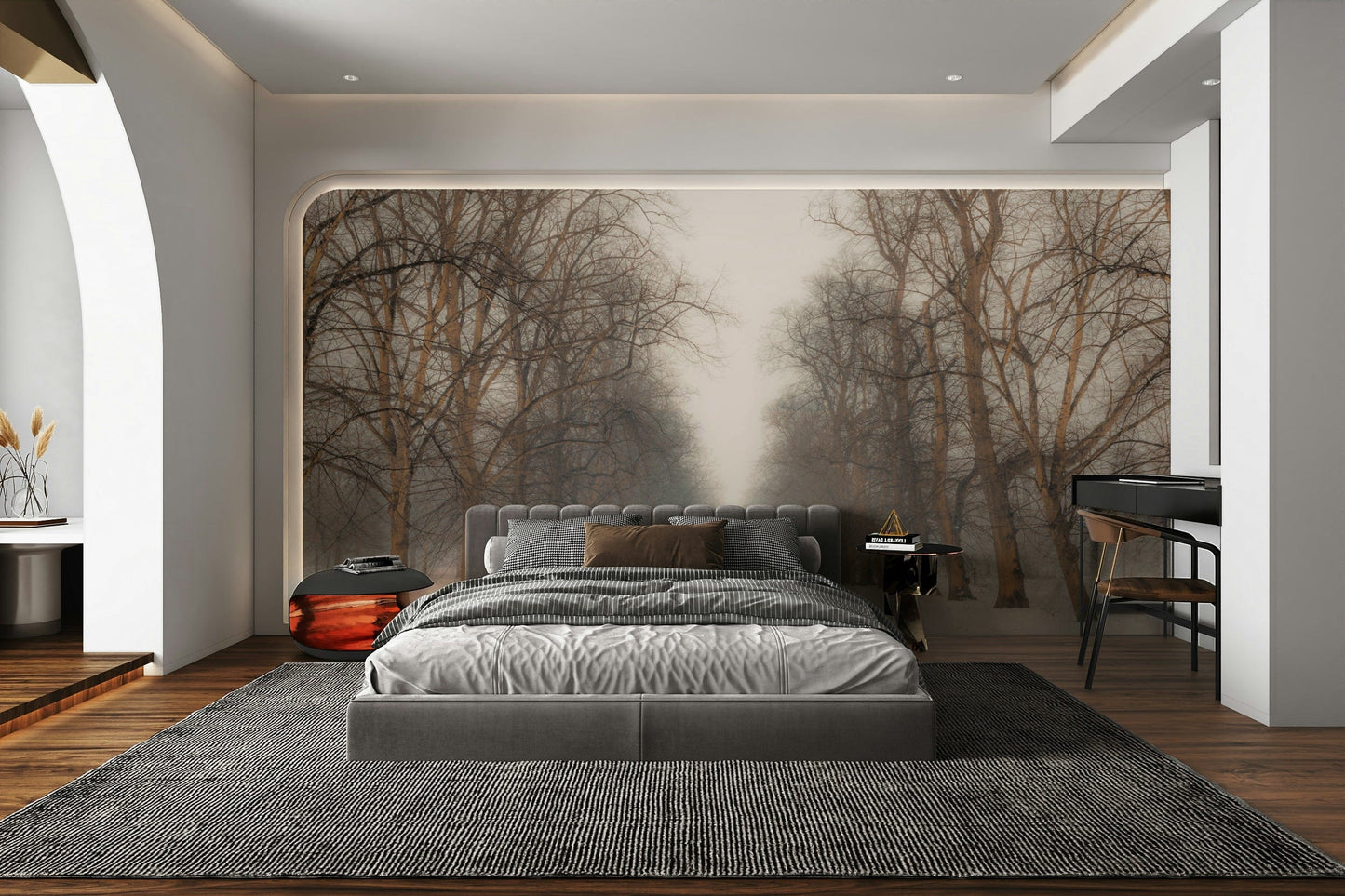 A calming serene park wallpaper mural that defines a space.

