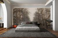 A calming serene park wallpaper mural that defines a space.

