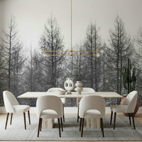 Abstract winter horizon mural in hallway, cool grey-blue shades, subtle wall décor