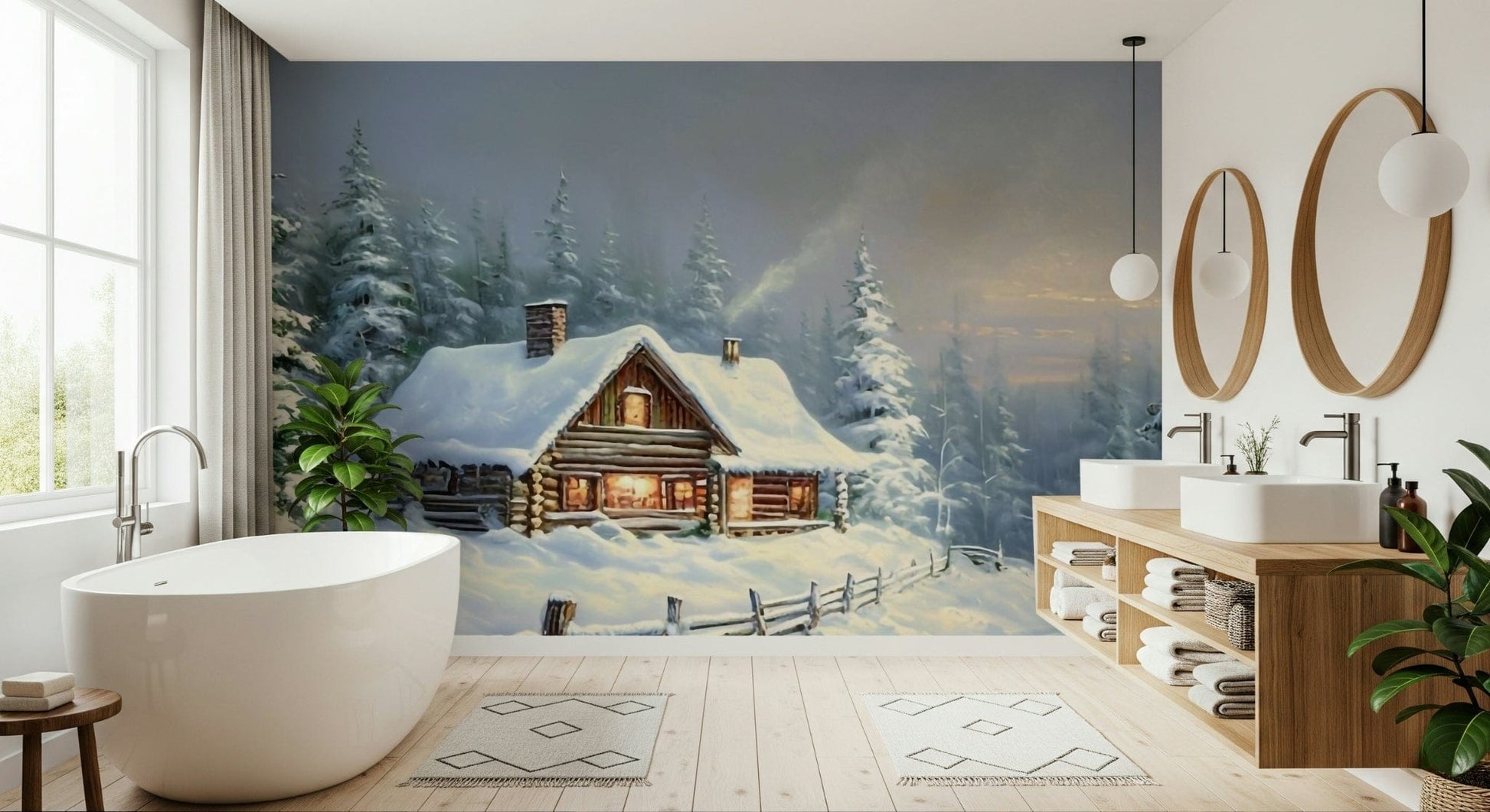 Winter’s Warm Embrace Wall Mural in muted beige and white for home office walls