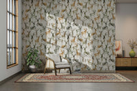 Wintery Artistic Deers Beige Brown Wallpaper used in a narrow hallway for a nature-inspired look.