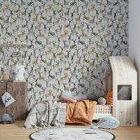 Hand-drawn woodland home décor in a quiet study featuring neutral earth tones.