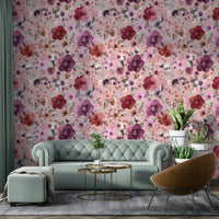 Artistic botanical mural with soft pink petals for a master suite.