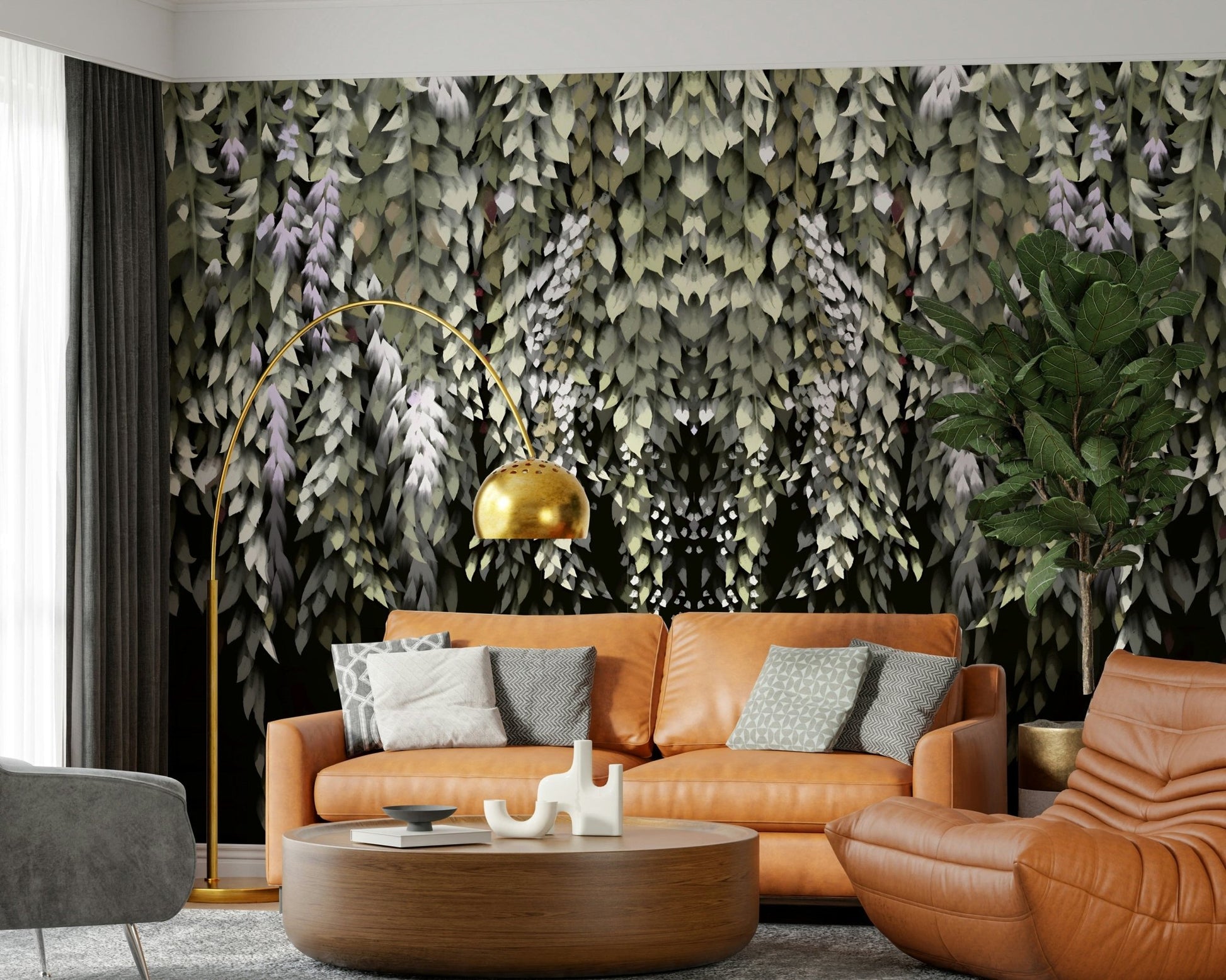 Enchanted garden mural featuring cascading wisteria vines