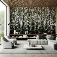 Lush cascading foliage mural with wisteria-inspired florals