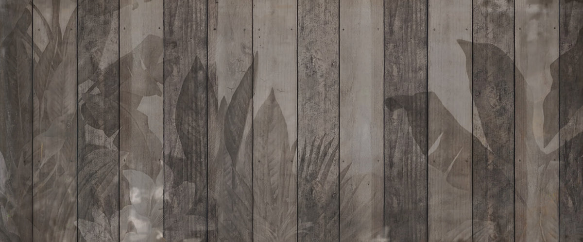 Carta da parati rustica del pannello di legno botanico in your room — zoomed