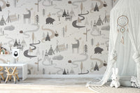 Vibrant woodland adventure wallpaper with playful animal designs.