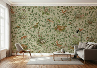 Woodland Naptime Tales Wall Mural with calm trees, soft light, and a peaceful ambiance.