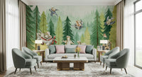 Sweet bear cubs and rabbits on a playful journey, Forest Friends wall mural.