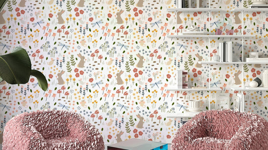 Bunny and mouse wall mural for kids’ room

