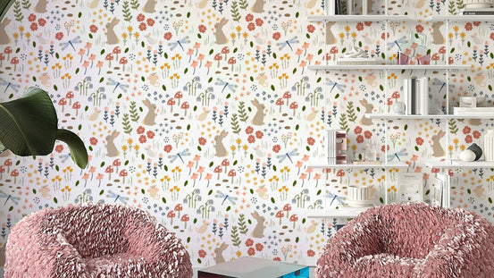 Bunny and mouse wall mural for kids’ room


