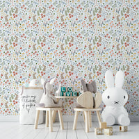 Hand-drawn woodland floral wall mural

