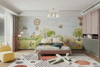 Wall mural with a storybook and cheerful feel.

