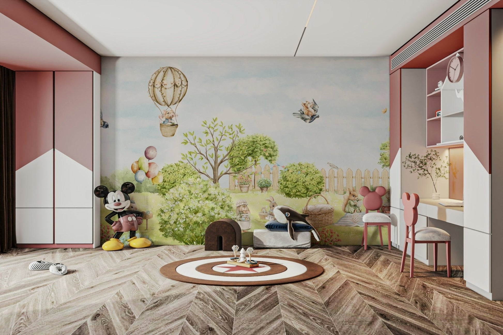 Design with a blend of natural scenery and fun characters.

