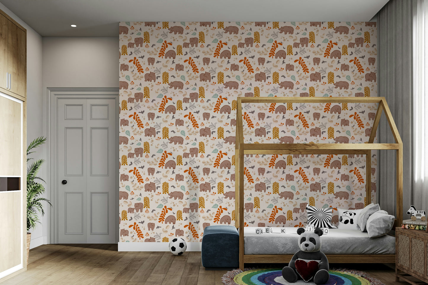 Whimsical forest animal wallpaper for kids' room

