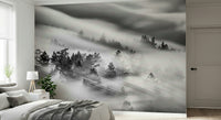 Forest canopy wallpaper abstract light mist design.