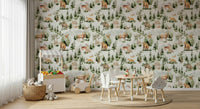 Charming Woodland Nursery Pattern Wallpaper pattern depicting rustic wildlife.