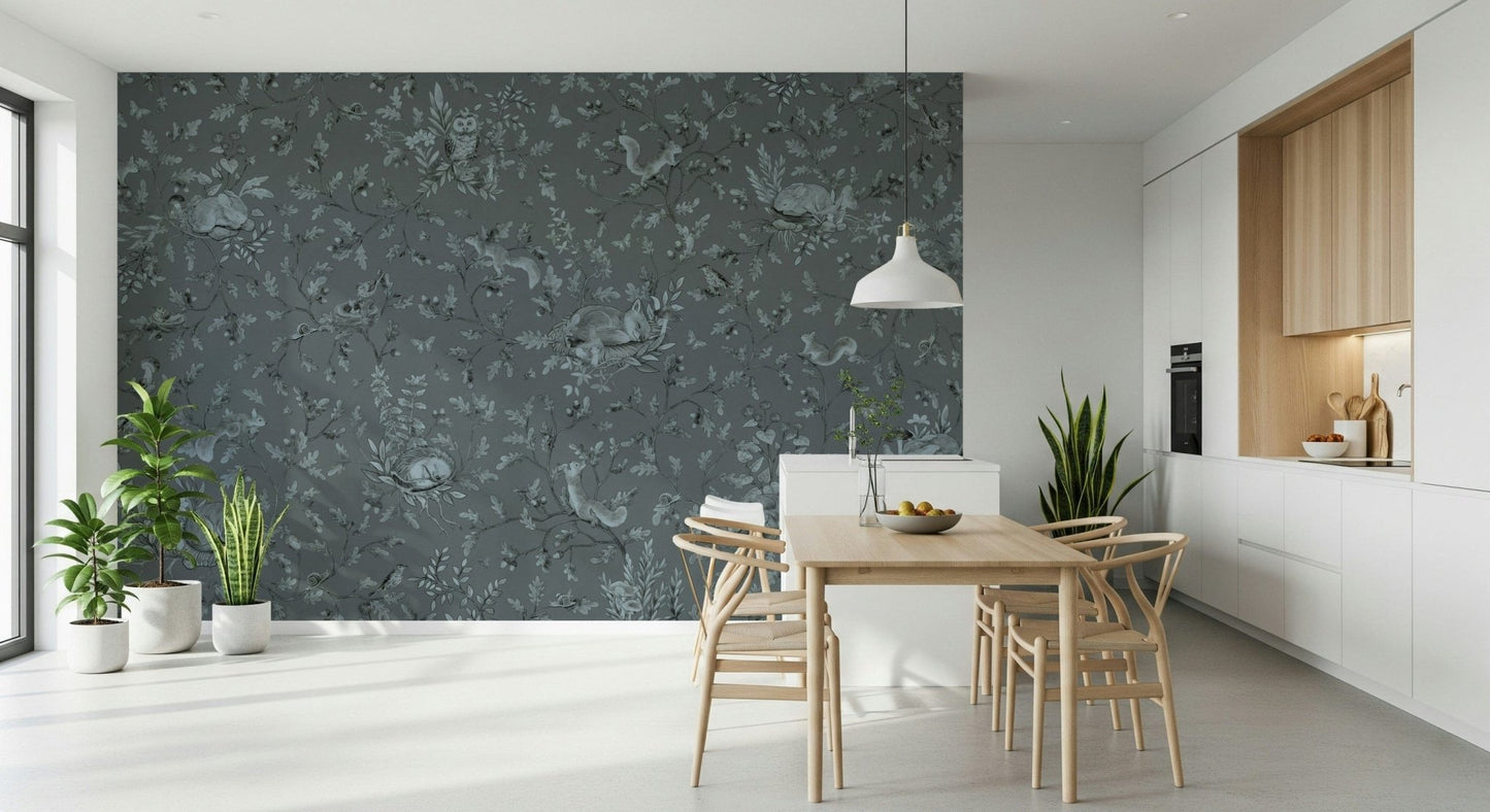 Wall mural depicting a quiet woodland glade perfect for creating a soothing interior vibe.