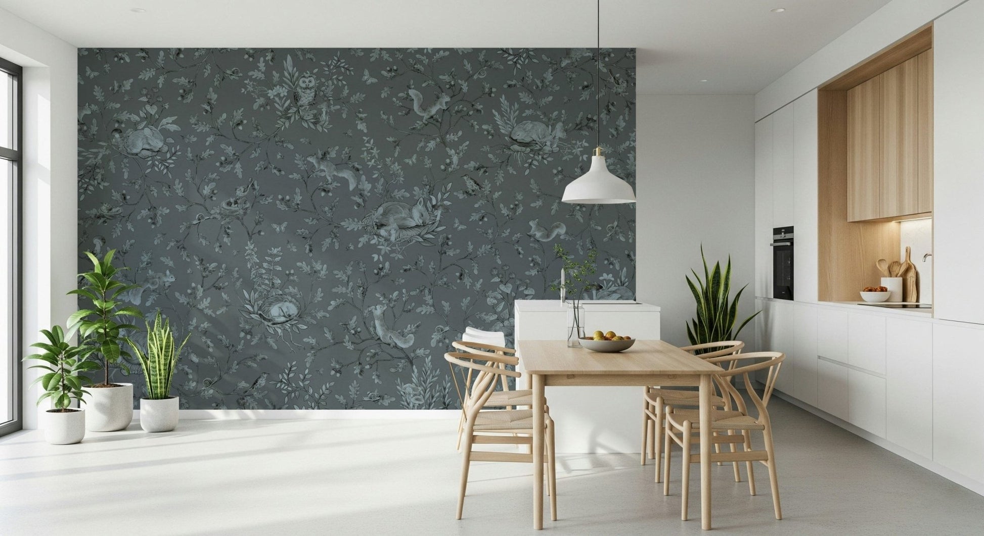 Wall mural depicting a quiet woodland glade perfect for creating a soothing interior vibe.