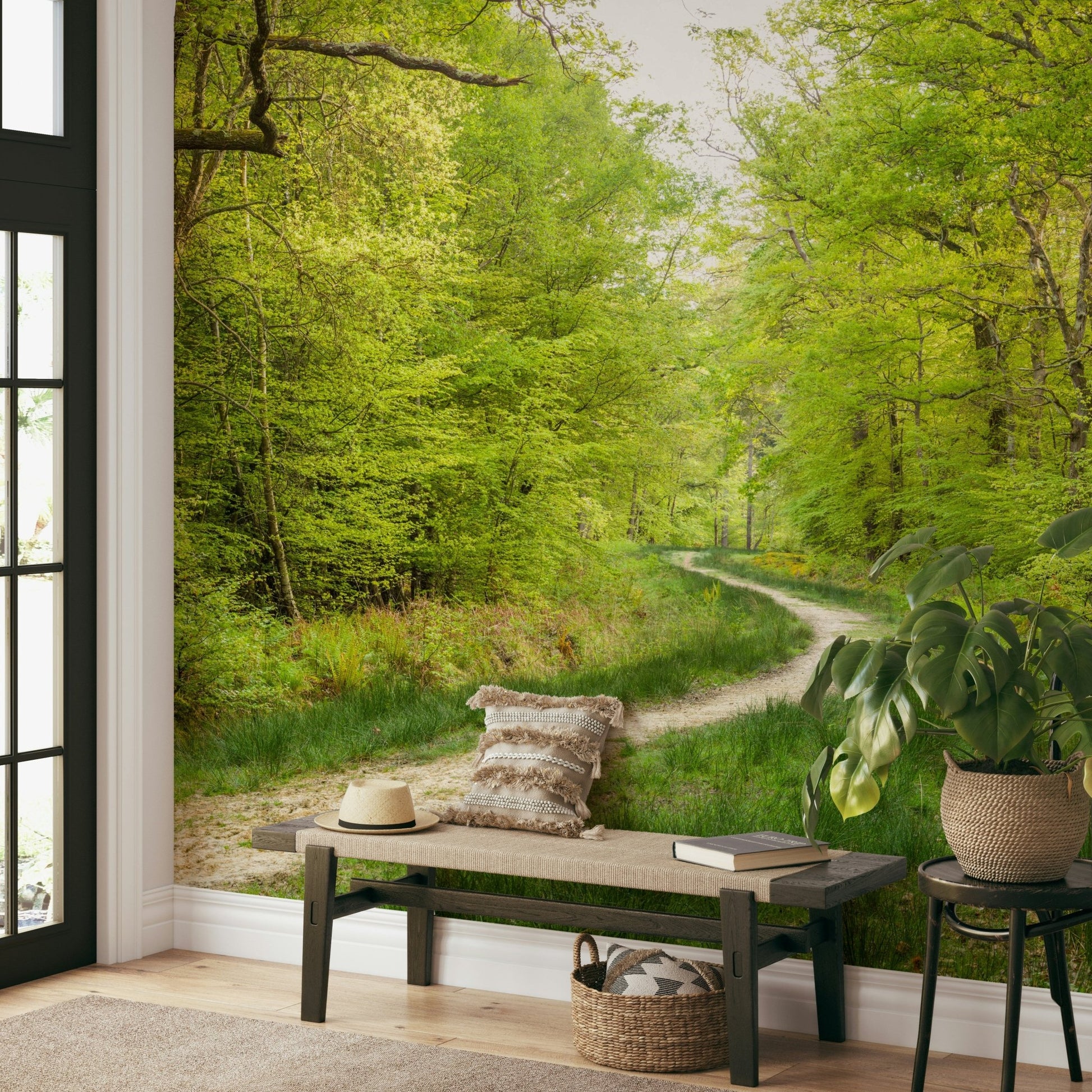 Tree-lined nature path mural

