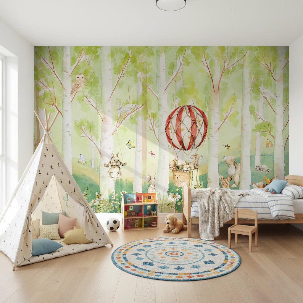 Woodland Whimsical Animals Balloon Ride Wall Mural