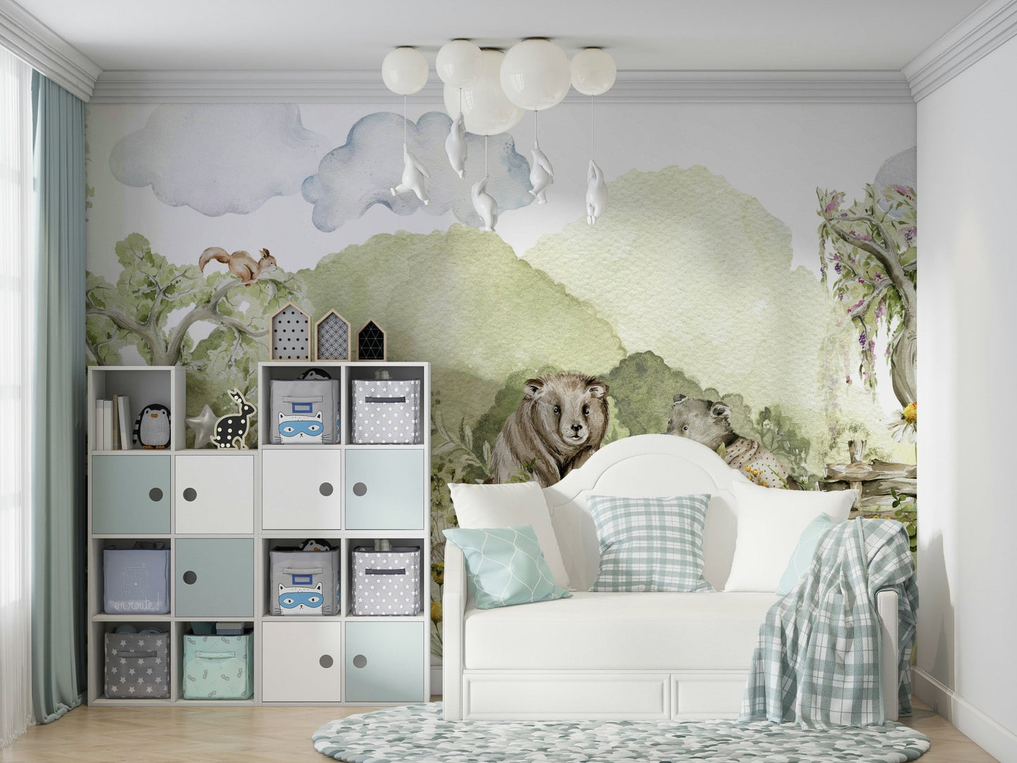 Woodland Whimsical Friends mural for a child's room.


