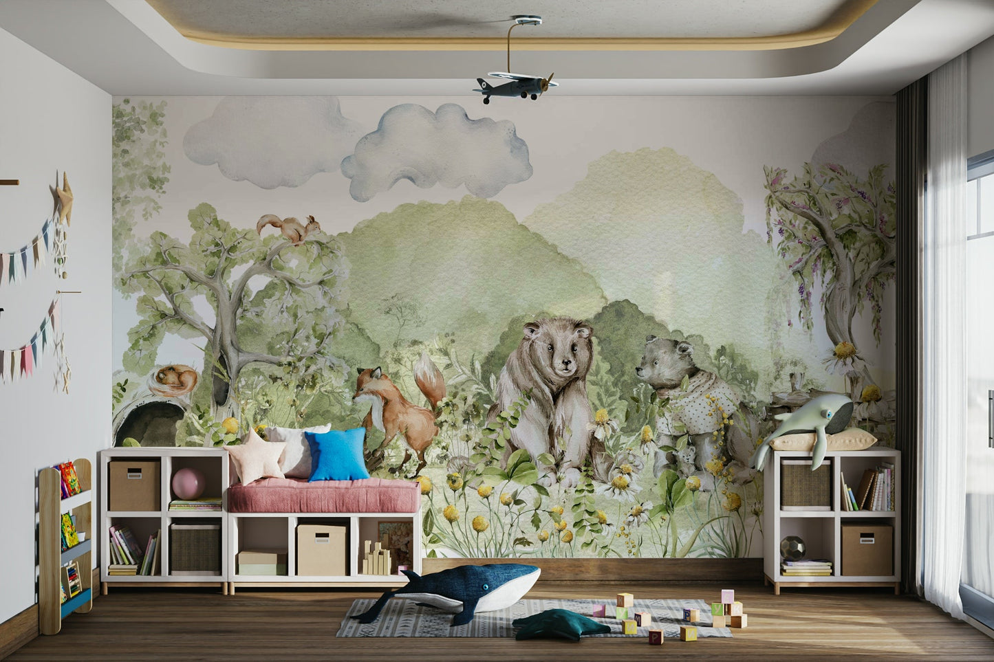Design with a blend of natural scenery and fun characters.

