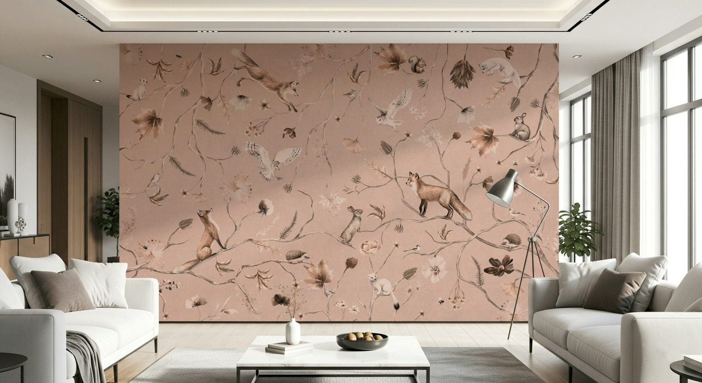 Serene woodland mural featuring trees and gentle forest foliage