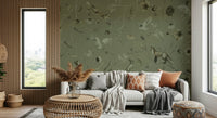Tranquil forest mural with natural foliage and calming atmosphere