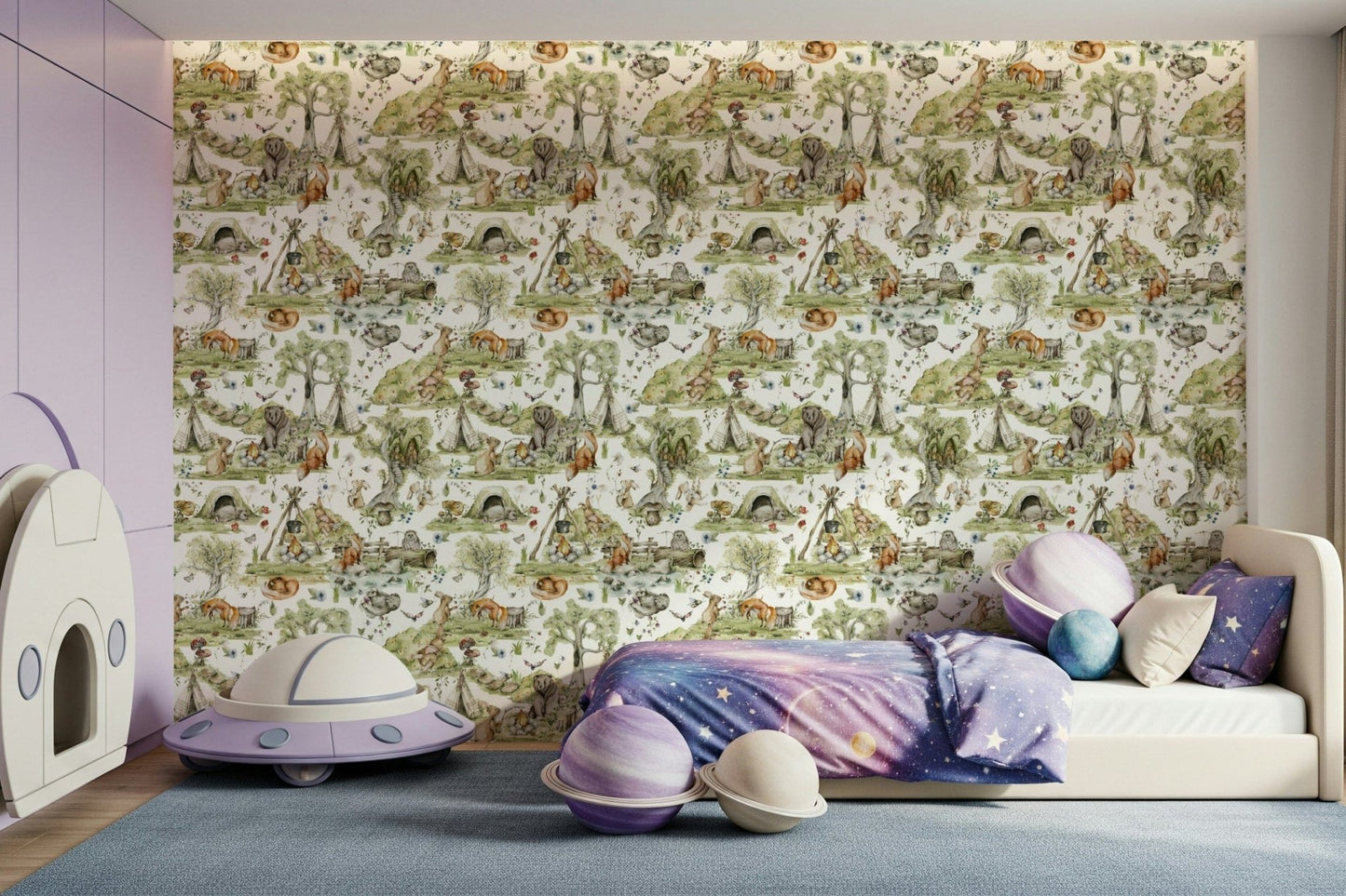 Dreamy Woodland Wonders wallpaper: Nursery feature wall, unique children's design.