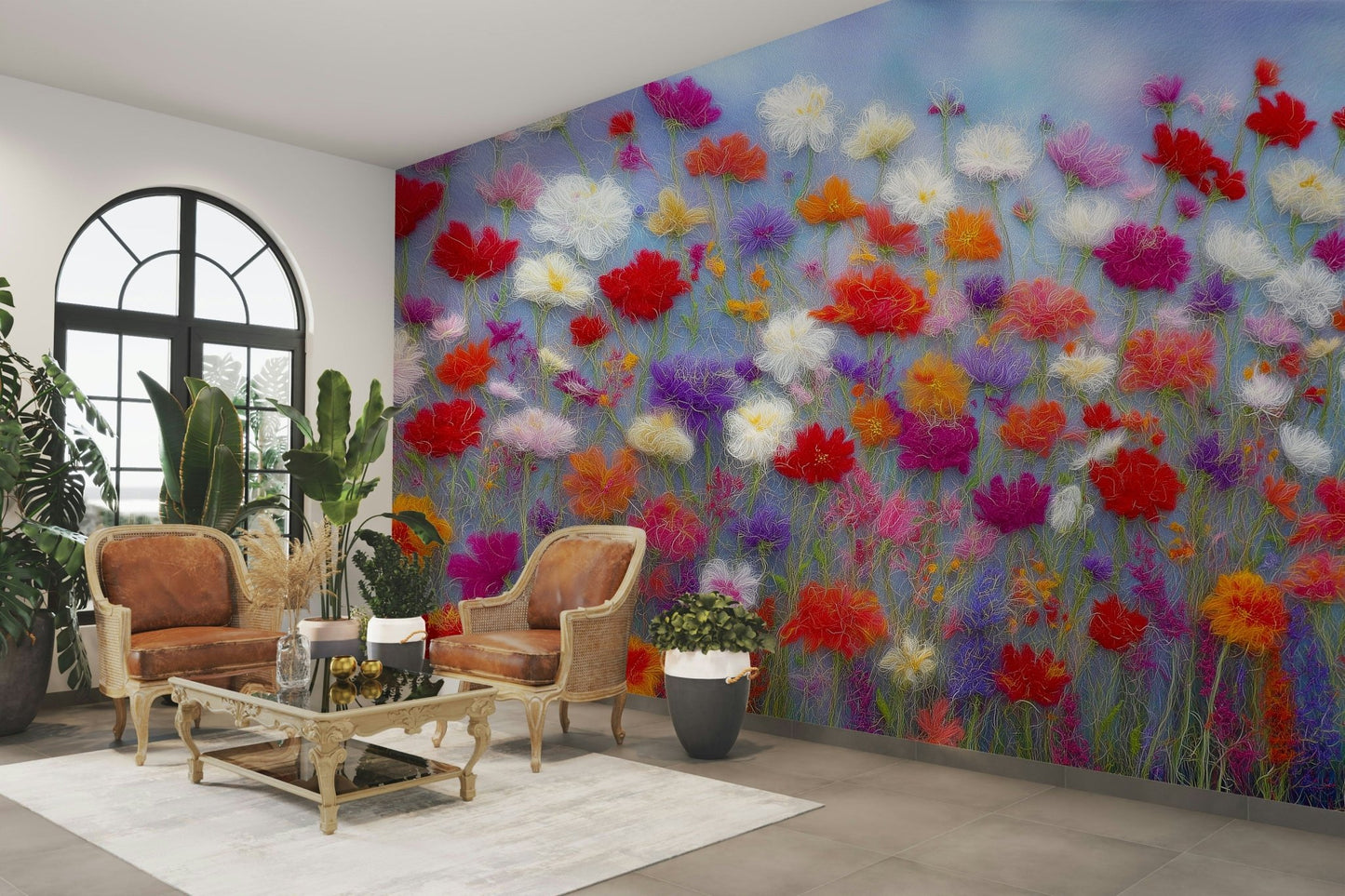 Vibrant mix of red, purple, orange, and white flowers

