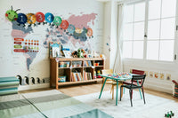 World Map Blush Pink and Indigo Wall Mural