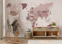 Global map design in blush and cranberry

